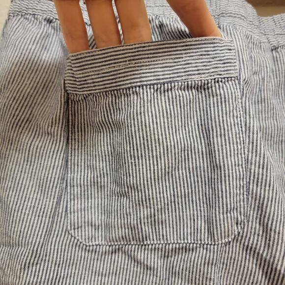 Talbots Linen Blend Pants Railroad Blue Stripe 14P Wide Leg Coastal Nautical 073 - Picture 5 of 9